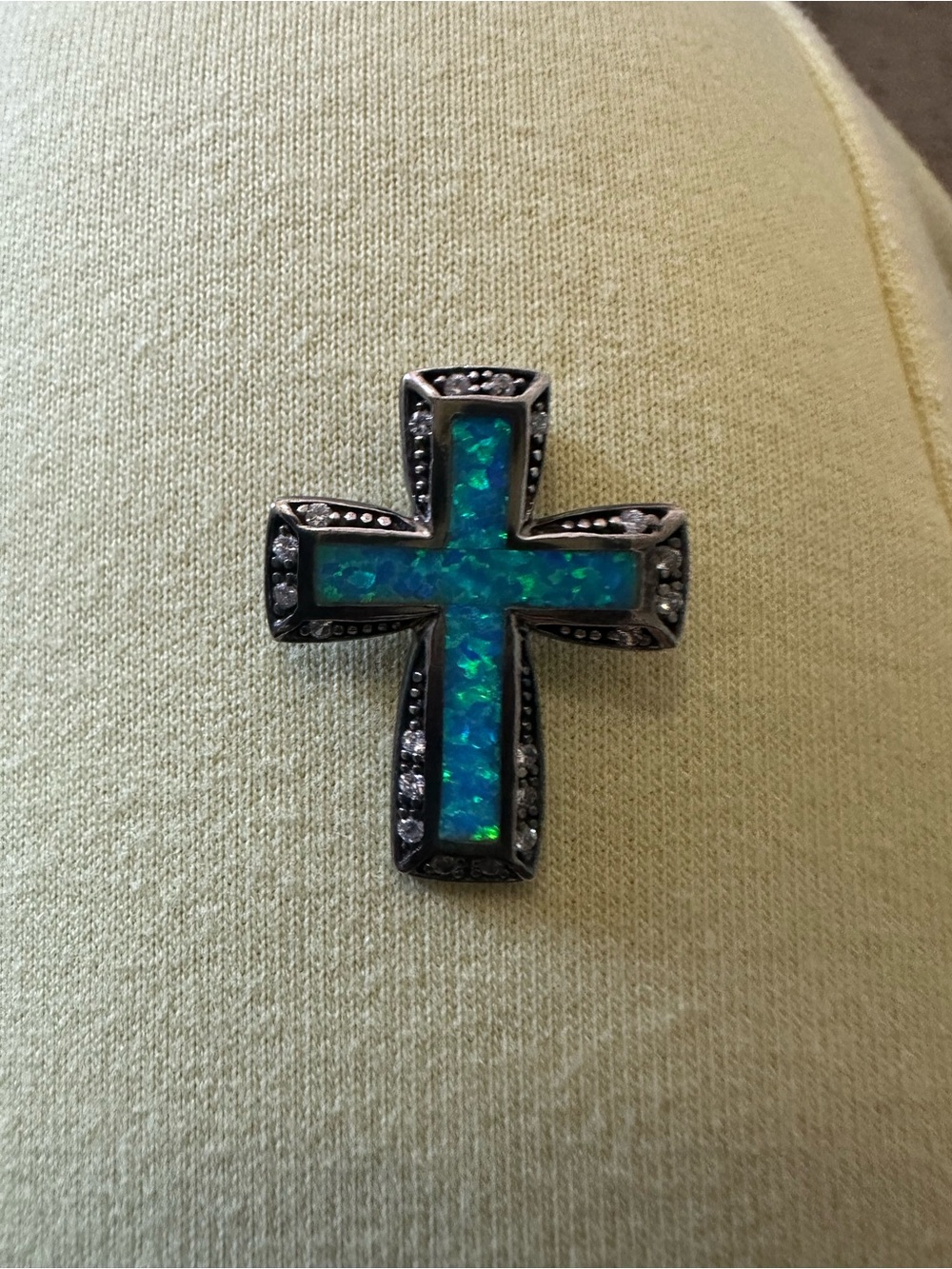 Blue Opal Cross Pendant Necklace Charm - Picture 6 of 6